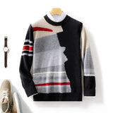 FOESCE New Men 100% Pure Cashmere Wool Soft Sweater O-neck Irregular Splicing Pullover Autumn Winter Casual Thick Basis Large Size Top