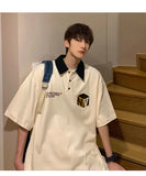 FOESCE Lapel short sleeve t-shirt men's fashion brand trend loose and versatile polo shirt men in summer high sense niche design half