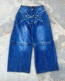 2024 Trendy Streetwear Trousers American Retro Embroidered Washed Distressed Baggy Jeans Men Gothic Punk Wide-leg Straight Pants