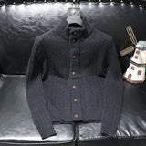 FOESCE Man Clothes Cardigan Knitted Sweaters for Men Coat Jacket Plain Black Solid Color Korean 2025 Autumn Japanese Retro Fashion Wool