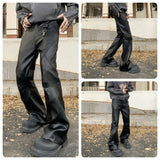 FOESCE New trendy loose straight black leather pants