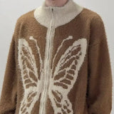Y2K Korean Butterfly Knitted Sweater Men Cardigan Coat Jumpers Zipper Winter Casual Harajuku Knitwears Streetwear