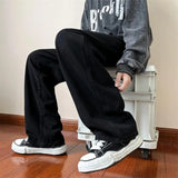 FOESCE New Korean Fashion Men's Baggy Jeans High Street Man Straight Denim Wide-leg Pants Hip Hop Bagy Light Blue Grey Black