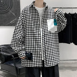 FOESCE High street ins checkerboard long sleeved shirt men's spring clothes plus fat plus size trendy fat people loose casual coat