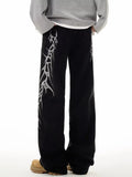 FOESCE Women Jeans Oversize Hip-hop Fashion Vintage Streetwear Y2K Wide Leg Jean High Waist Embroidery Pattern Trouser Baggy Denim Pant