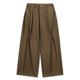 FOESCE Mens Y2k Pleated Casual Pants Genderless Fashion Youth Street Retro Solid Color Loose Couple Floor-Length Wide-Leg Pants Unisex