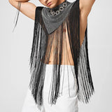Men's Irregular Patchwork Tank Tops Fashion Vests Tassel Turtleneck Sleeveless Streetwear Sexy Cloak Ponchos Performance Costume