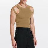 FOESCE Fashion Streetwear Men Summer Sleeveless Solid Tank Tops Solid O Neck Hollow Out Knitted Vest Sexy Mens Popular O Neck Pullovers