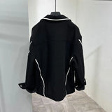 FOESCE SuperAen 2025 Spring New Design Turn-down Collar Coats Slit Fashion Contrast Color Striped Loose Long-sleeved Jacket