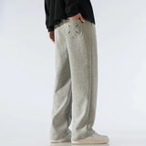 FOESCE Men's Pants Wide Leg Cotton Fabric Straight Loose Outdoor Solid Color Knitted Sweatpants High-quality Soft Long Baggy Trousers