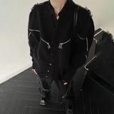 FOESCE American Street Niche Deconstructed Stand-Up Collar Sweater Men'S Destroyed Design Sense Wool Coat Metal Button Trend Y2k Jacket