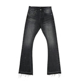 FOESCE High Street Washed Ink Splashed Baggy Boot Cut Men's and Women's Straight Casual Flare Pants Loose Jeans Oversize Denim Trousers