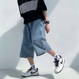 FOESCE Multi-pockets Cargo Pants Summer Short Jeans Breeches Hip Hop Streetwear Baggy Denim Shorts Casual Wide-leg Capris Pants 5XL-M