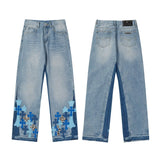 2024 Spring Summer Croce Heart Stickers Cross Legs Micro Flared High Craft Jeans Casual Scene Straight Leg Denim Pants