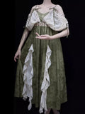 FOESCE 2025 New Lolita Retro Jacquard Elegant Dress Y2K Vintage Cosplay Green Daily Temperament Gorgeous Elegant Queen Princess Dresses