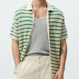 Summer Clothing Men's Luxury Hollow Out Knitted Short Sleeve Polo Shirt Leisure Striped Button-down Shirts Breathable Knitwear