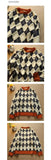 FOESCE Autumn and Winter New Checkered Sweater Men's Trendy Brand Japanese Hong Kong Style Loose Retro Casual Trendy Knitted Sweater