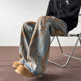 FOESCE Spring and autumn tie dyed distressed jeans, men's straight leg American trendy brand ruffian handsome casual hip-hop high 2025