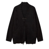FOESCE Y2k Mens Sweater Irregular Tassel Design Knitted Jacket Autumn Casual Versatile Atmosphere Solid Color Top Men's Clothing Unisex