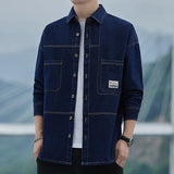 FOESCE Autumn Thin Denim Shirt Men's Long Sleeve Casual Fashion Versatile Light Blue Loose Solid Color Shirt