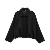 FOESCE TRAFZA Casual Soft Bomber Jackets Women Long Lantern Sleeve Oversized Spring Summer Coats Fashion 2025 Streetwear Zipper Outwear
