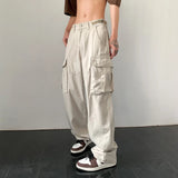 FOESCE Japanese work pants men's summer thin large pocket straight tube cityboy fashion fried Street handsome floor length pants mens