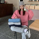 FOESCE Simplicity Contrast Patchwork Loose Trend Pullovers Top Spring Autumn Fake Two Pieces Casual Sweatshirts Fashion Women Clothing
