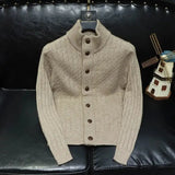 FOESCE Man Clothes Cardigan Knitted Sweaters for Men Coat Jacket Plain Black Solid Color Korean 2025 Autumn Japanese Retro Fashion Wool
