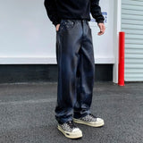 FOESCE Men Streetwear Fashion Hip Hop Punk Gothic Vibe Casual Straight Leather Pant Man Y2k Trousers Motorcycle Pants Stage Clothing