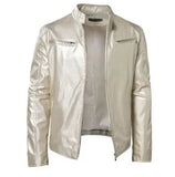FOESCE Men's Faux Leather Jacket Autumn Fashion Solid Color Zipper Motorcycle Jacket Men's Casual Long Sleeve Zipper Button Jacket