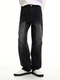 FOESCE 2025 Relay's new Korean version of loose fitting straight mid rise denim jeans with stitching and buckle design for men and