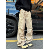 FOESCE Vintage Camouflage Men's Jeans Fashion Washed Casual Wide Leg Denim Pants Spring Loose Male Trousers Earthy yellow Cargo jeans