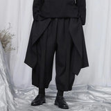 FOESCE Mens Double Layer Irregular Skirts Genderless Retro Sports Fitness Solid Color Streetwear Loose Wide Leg Cargo Pants Unisex