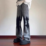 FOESCE 2025 New Vintage Tie-dye Patchwork Jeans For Men Hip Hop Fashion Wide-leg Denim Trousers Y2K Streetwear Baggy Jean Pantalones
