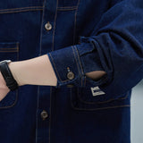 FOESCE Autumn Thin Denim Shirt Men's Long Sleeve Casual Fashion Versatile Light Blue Loose Solid Color Shirt