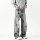 FOESCE Men's Denim Pants Color block wash jeans New Fashion High Quality Washed Male Jeans Loose Wide Leg Trousers Straight Casual jean
