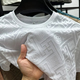 FOESCE 2025 Summer New High End Men's Brand Ice Silk Designer Printed O-Neck T-Shirt Fashion Casual Top Non iron Comfortable Men's Wear