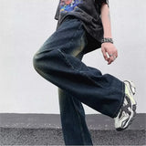 FOESCE Men's Jeans Korean Version Student Handsome Casual Pants High Street Straight Loose Wide Leg Jeans Vintage Blue Baggy Jeans