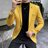 FOESCE Men's Deerskin Fleece Jacket Suit Coat Blazer Men's Business Leisure Slim Fit Brand Fashion High Quality Single Button Suit Coat