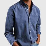 FOESCE Spring Autumn Men's Casual Slim Shirts Solid Long Sleeve Turn-down Collar Casual Business Shirts Classic Button-up Tops Cardigan