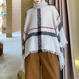 FOESCE 2025 Men's Spring Autumn Shawl Lady Knitted Wrap Plaid Pullover Cloak Loose Turtleneck Sweater Fall Winter Poncho Capes