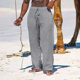 FOESCE Men's Cotton Linen Pants Loose Cool Casual Long Pants Elastic Waist Long Pant Casual Large Size Streetwear Lightweight Trousers