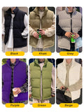 Winter Korean Men's Vests Stand Collar Zip Pockets Silk-Like Cotton Padded Sleeveless Waistcoat Jacket Thick Thermal Gilet Coats