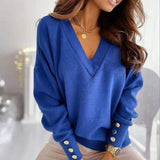 FOESCE 2025 loose Women's Clothing Pullovers Jumpers Spring Autumn New Casual Loose Solid Button V-Neck Long Sleeve for Women Sweaters