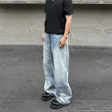 FOESCE Men's Vintage Jeans Fashion Washed Street Casual Wide Leg Denim Pants Autumn Winter Distressed Loose Male Versatile New Trousers