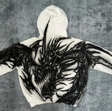 Trend Fashion Black Pullover Oversized Hoodies Y2k Men Women Sweatshirt Harajuku Gothic Street Evil Dragon Graffiti Print Hoodie