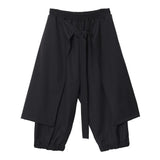 FOESCE Mens Double Layer Irregular Skirts Genderless Retro Sports Fitness Solid Color Streetwear Loose Wide Leg Cargo Pants Unisex