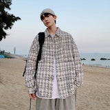 FOESCE French small fragrance coat men's fashion high sense men's clothing spring and autumn tweed woven thousand bird check shirt men