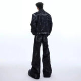 FOESCE Mens Jeans Washed Contrast Color Rivet Casual Pant Autumn Streetwear Fashion Personality Y2k Flared Trousers Men'S Clothing 2025
