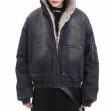 FOESCE Mens Fashion Trend Thickened Denim Jacket Hooded Jacket Autumn Winter American Street Handsome Hip-Hop Y2k Jacket Mens Clothing